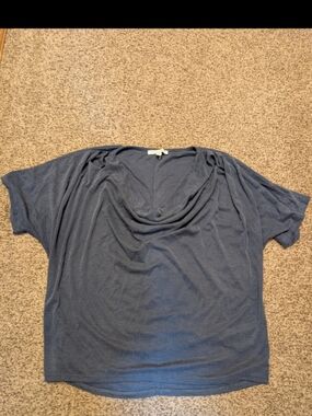 Green Envelope Draped Cowl Neck Tunic Top - Slate Blue